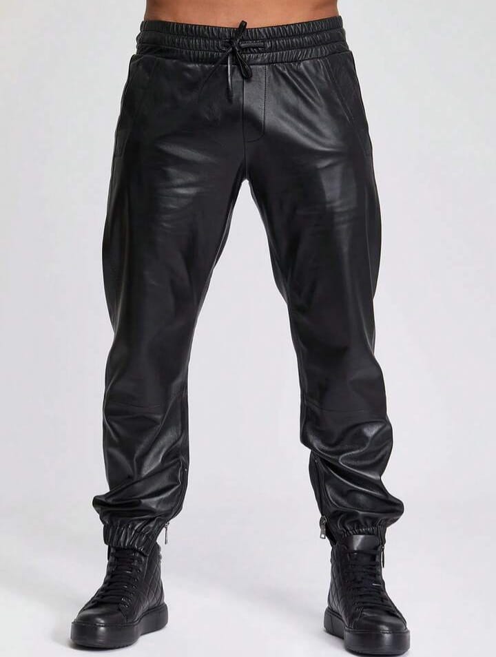 Men's Stylish Black PU Leather Trousers